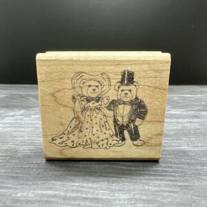 Vintage 1984 Hero Arts Wood-mounted Rubber Stamp - Teddy Bear Wedding